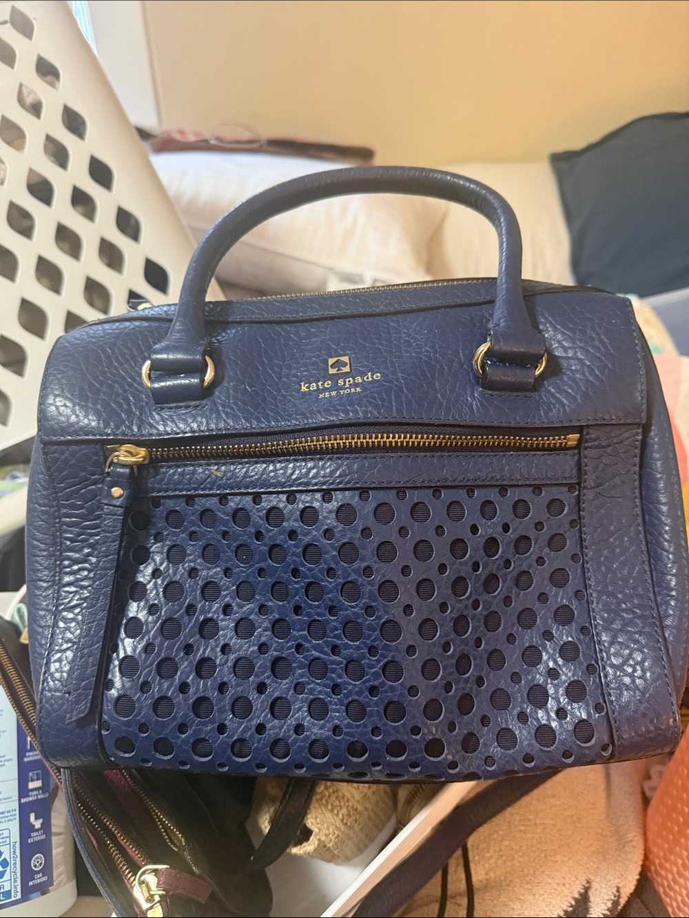 kate spade Navy Perforated Leather Top-Handle Satchel